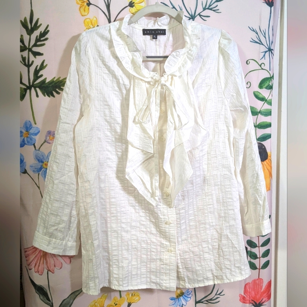 NWT Shin Choi Cream Ruffled Blouse